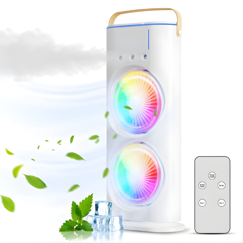 BreezeGlow™ 2-in-1デュアルミスト冷却ファン – 涼しく、潤し、空間を照らす