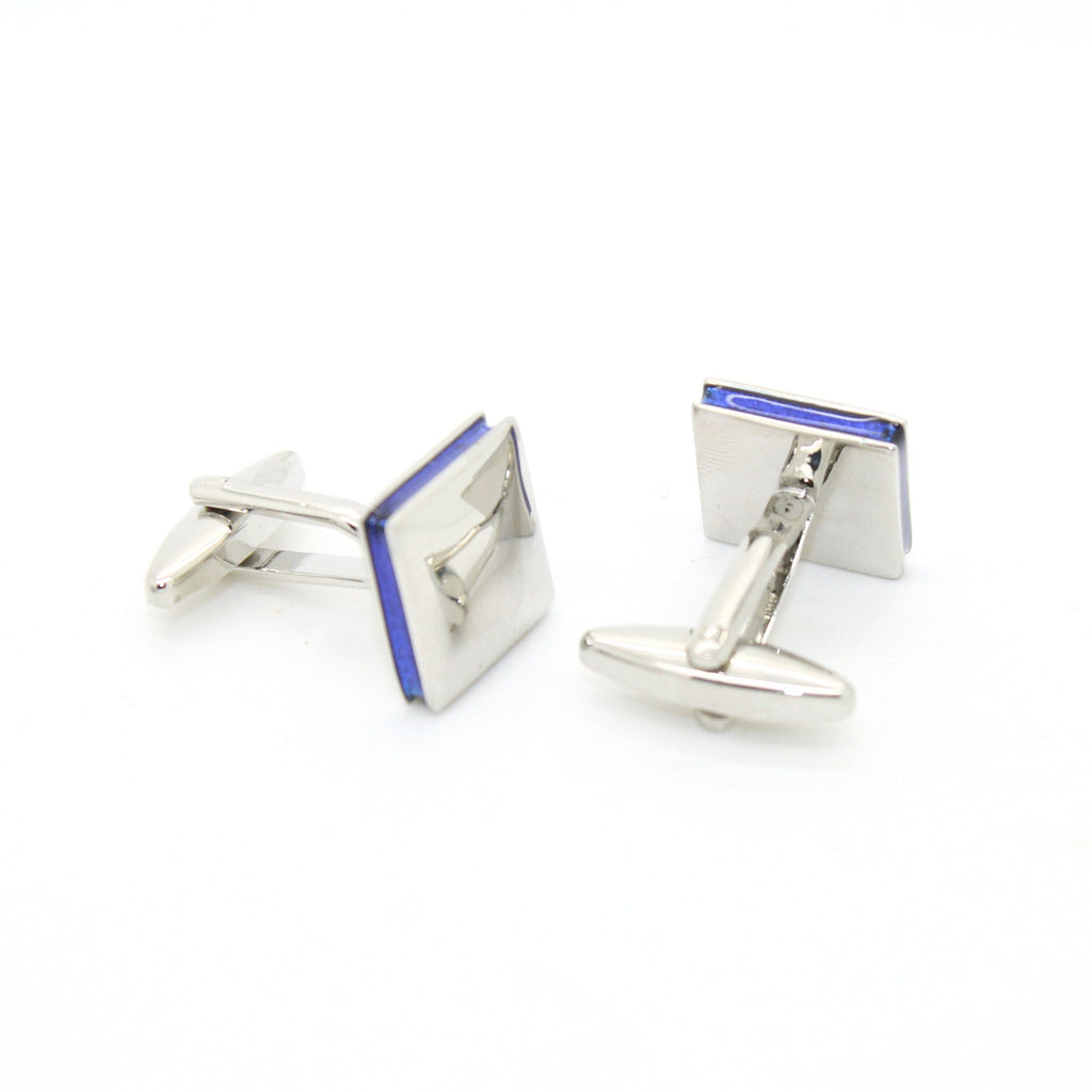 Silvertone Blue Lining Cuff Links With Jewelry Box-0