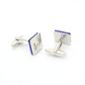 Silvertone Blue Lining Cuff Links With Jewelry Box-0