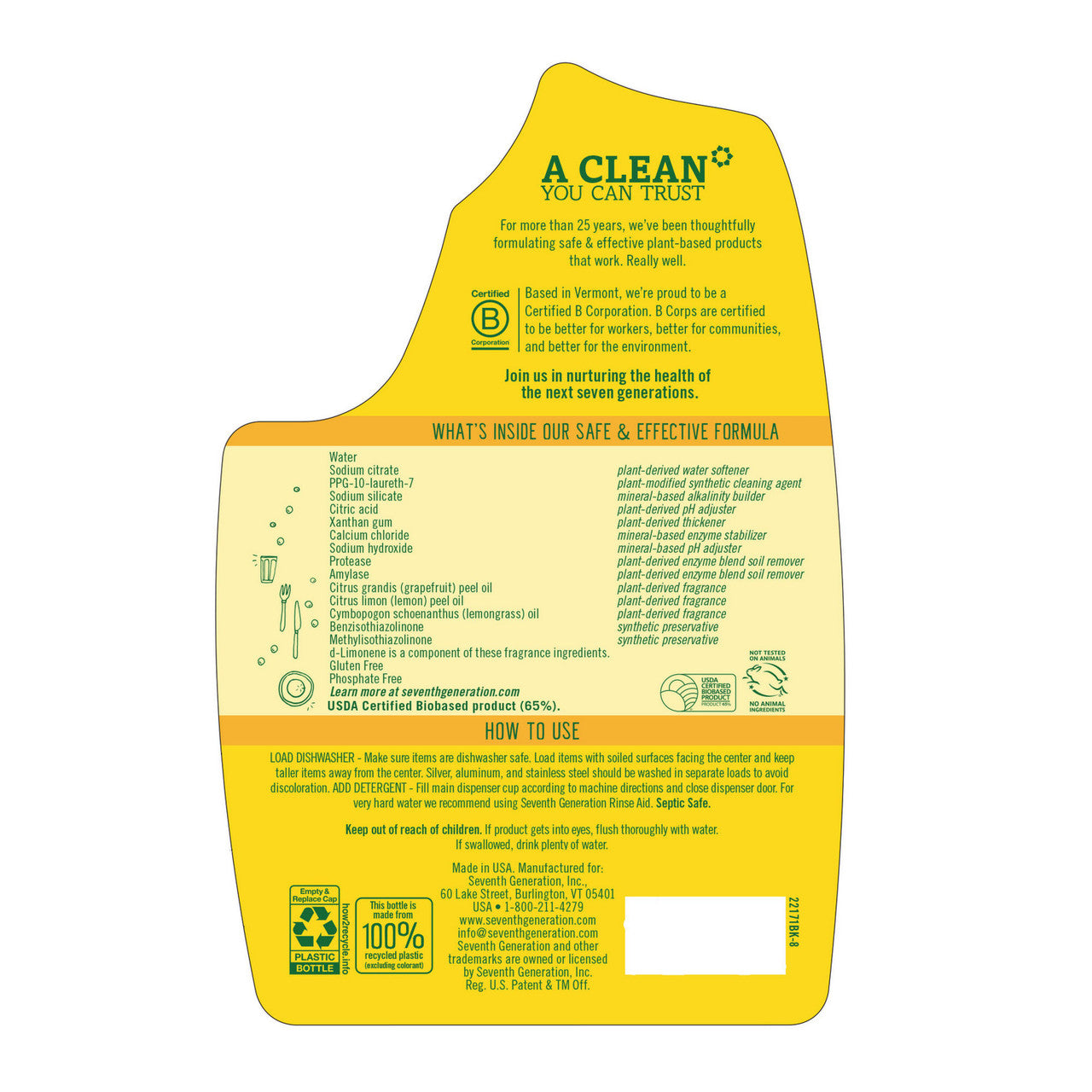 Seventh Generation レモンセント 自動食器洗い機用洗剤 (6x42 Oz)